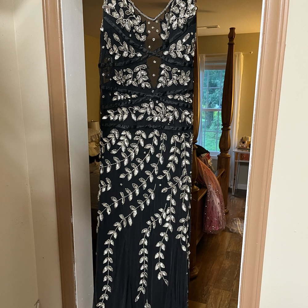 Beautiful prom, formal, evening gown. Glitter black with mesh lining. Rhinestone